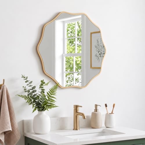 PERFNIQUE Gold Scalloped Mirror, Decorative Modern Wall Decor by PERFNIQUE