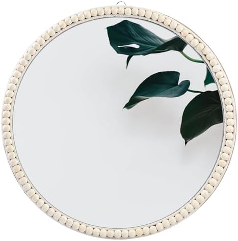 15 Inch Boho Beaded Round Mirror Wall Decor, Decorative Hanging Circle Nursery by SWTHONY