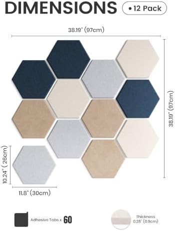 Fluxynara 12-Pack Hexagon Felt Bulletin Board Tiles, Nordic Slate-1 - Image 2