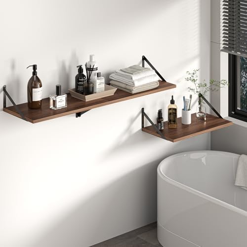 Heimlove 44W x 12D Deep Floating Shelves Set of 2 Walnut - Image 7