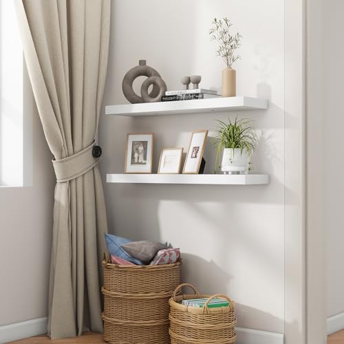 fuqing 30 Inch Floating Shelves, 6.7 Inch Deep White Wall Shelves Set of 2 - Image 7