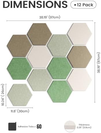 Fluxynara 12-Pack Hexagon Felt Bulletin Board Tiles, Moss Haven-1 - Image 2