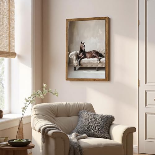 AVECCO Framed Horse Lying on Sofa Canvas Wall Art Vintage Decor 16x24 inch - Image 5