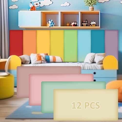 12 Pack Wall Padding Headboard 15.75" x 7.87" x 1.18" Rainbow Colors by Hahafelt