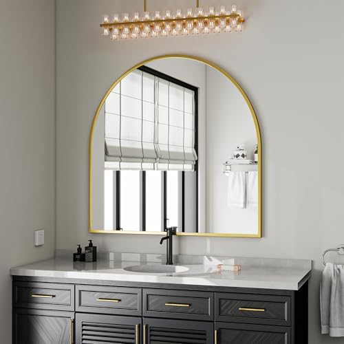 VooBang Wide Arched Wall Mirror, 38 x 40 inch Arch Bathroom Mirror Gold - Image 2