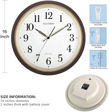 Caysie 16 Inch Large Silent Non Ticking Wall Clock, Quartz Battery Operated - Image 4