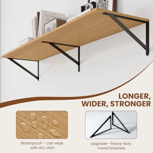 Heimlove 48W x 12D Deep Floating Shelves Set of 2 Oak - Image 4