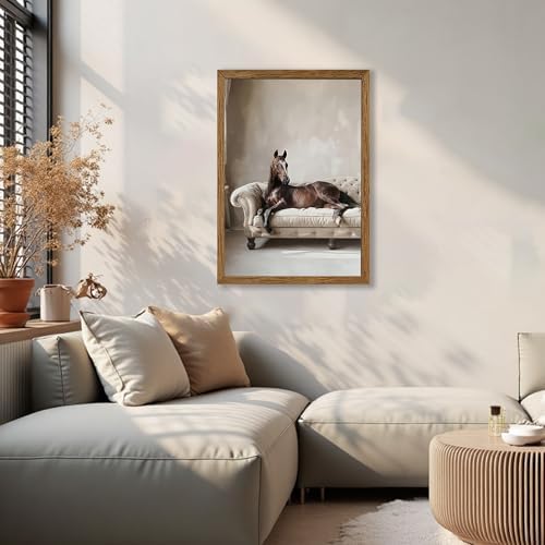 AVECCO Framed Horse Lying on Sofa Canvas Wall Art Vintage Decor 16x24 inch - Image 2