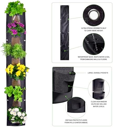 6 Pocket Vertical Grow Bag, Hanging Wall Garden Planter, Indoor Outdoor - Image 2
