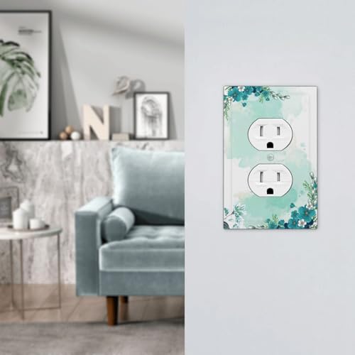 Outlet Covers Blue Green Flowers Light Green Watercolor Patterns 1 Gang Duplex - Image 7