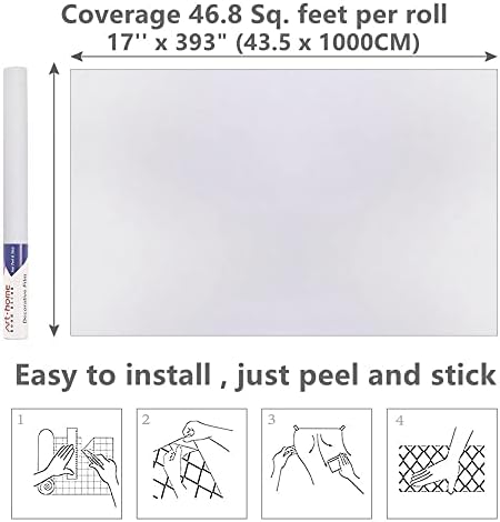 Arthome 17''x393'' White Contact Paper, Self Adhesive Wallpaper Waterproof PVC - Image 7
