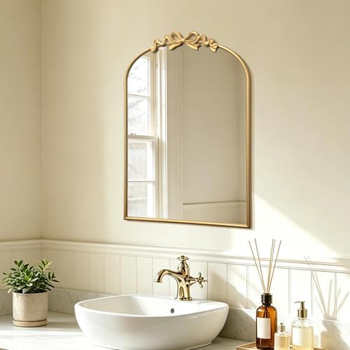 Besdomus Bow Arched Gold Mirror: 22"x30" Gold Antique Vanity Wall Mounted Mirror by Besdomus