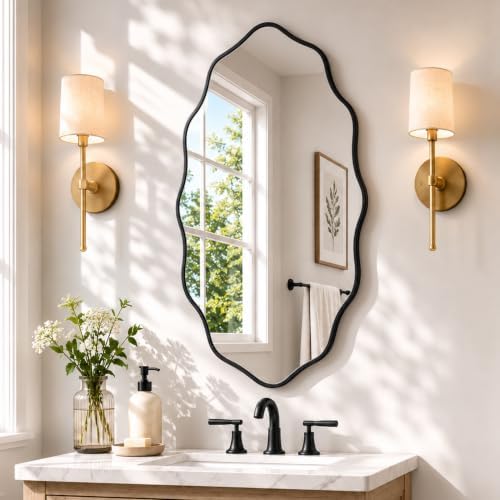 PERFNIQUE Black Scalloped Mirror, Hanging Leaning by PERFNIQUE