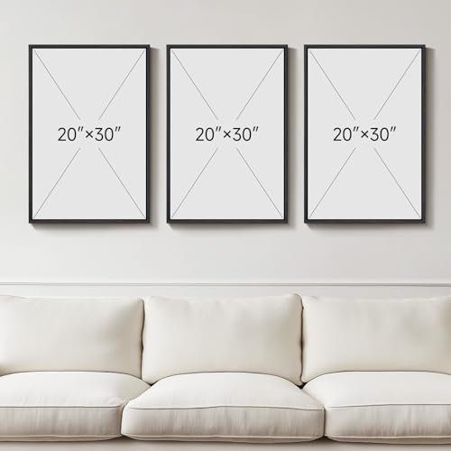 Large Framed Blue Green Abstract Landscape Wall Art, 3 Piece Set, 20x30 In - Image 3
