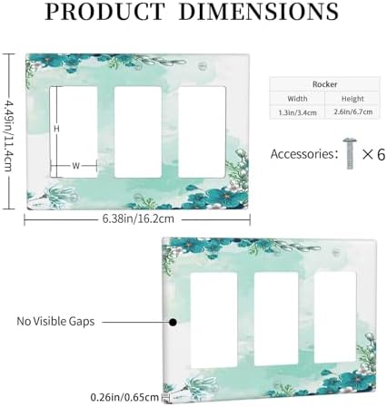 Light Switch Covers Blue Green Flowers Light Green Watercolor Patterns 3 Gang - Image 5