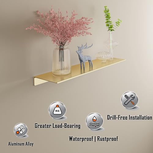 HNVNER Brushed Gold Floating Wall Shelves 2 Packs, Shower Shelf 15.7x4.9 - Image 5