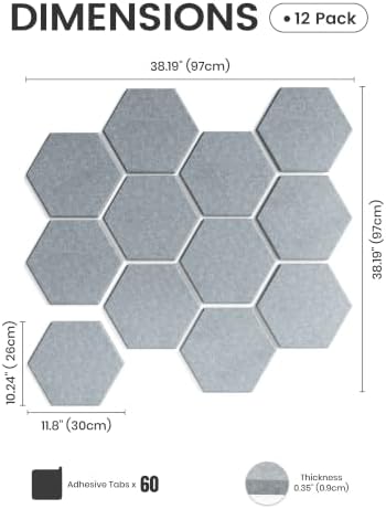 Fluxynara 12-Pack Hexagon Felt Bulletin Board Tiles - Image 2