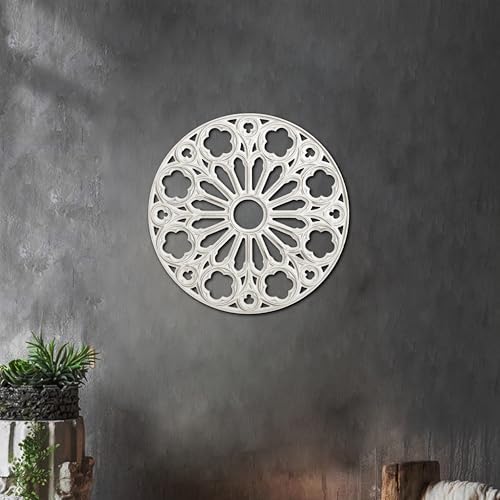 XIAOAIKA Round Hand-Carved Wood Wall Art, Floral Geometric Design, 16 Inch - Image 6