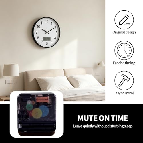 SIN&MI Wall Clock 12 Inch LCD Display Number Frame Glass Cover Non-Ticking - Image 4