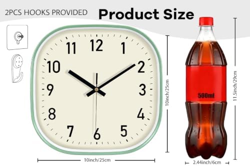 Silent Non Ticking Wall Clock 10Inch, Square Battery Operated Clock - Image 3