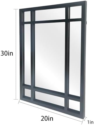 HQiJun 30x20 Inch Black Rectangle Decorative Wall Mirror, Farmhouse Window Pane - Image 3