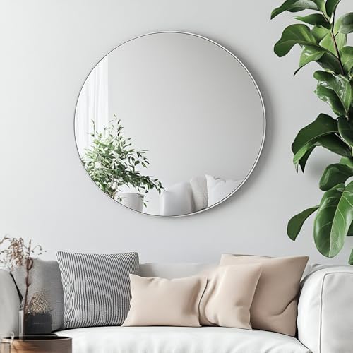 Oruii Large Round Mirror, 30 inch Silver Circle Mirror - Image 4