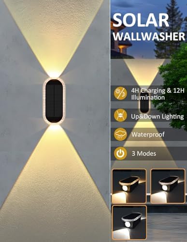 Solar Fence Lights Outdoor, 3000K/4000K/6000K 3 Modes Solar Wall Lights Outdoor - Image 2