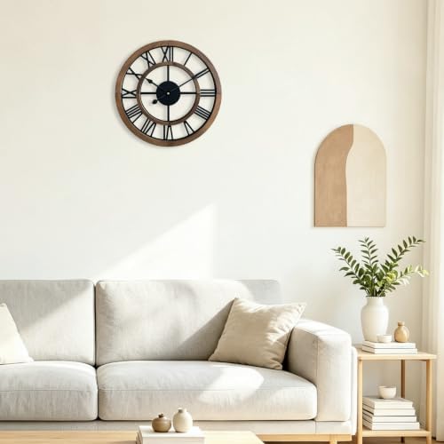 16 Inch Rustic Wall Clock Silent Non-Ticking Wooden Wall Clocks - Image 2