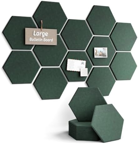 Fluxynara 12-Pack Hexagon Felt Bulletin Board Tiles, Aurora Green-1 by FLUXYNARA