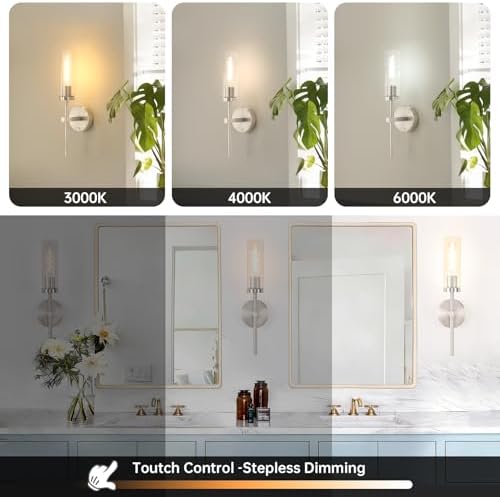 Shenmoyl Battery Operated Wall Sconces Set of 2, Nickel Rechargeable Wall - Image 3