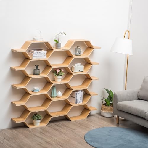 Honeycomb Bookshelf Hexagon Floating Shelves Storage Shelf Solid Wood Freely - Image 4