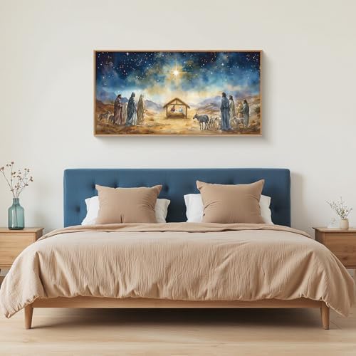 LHIUEM Large Bible Christian Religious Framed Canvas Wall Art Set, Birth of - Image 5