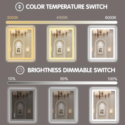 24x32 Inch LED Mirror for Bathroom, Brushed Nickel Frame - Image 4