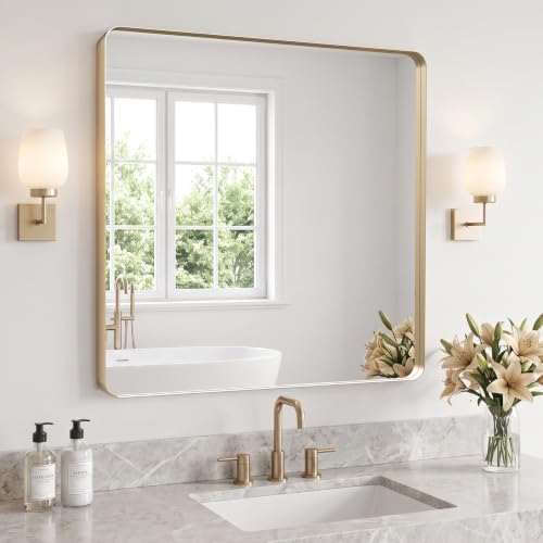 Kosmonia 36x36 Inch Square Bathroom Vanity Mirror Brushed Champagne Gold by Kosmonia