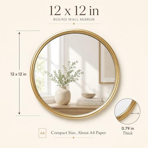 12"x12" Round Decorative Wall Mirror, 2 Pack Metal Framed Real Glass Mirror - Image 3