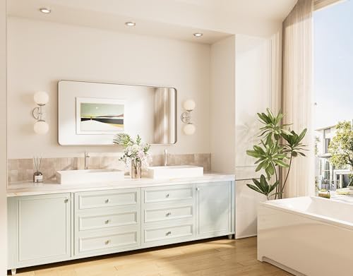 TokeShimi 42x36 Brushed Nickel Bathroom Wall Mirror Vanity Metal Frame Round - Image 2
