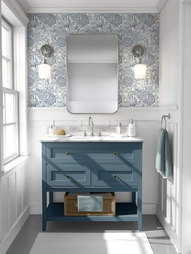 Wudnaye Navy Blue and White Floral Peel and Stick Wallpaper 16.9"×197" - Image 3