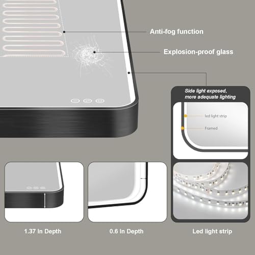 LED Mirror for Bathroom 28X36 Inch Black Framed - Image 5
