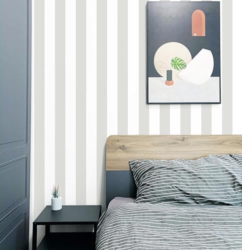Guvana 17.7"x118" Grey and White Wallpaper Striped Peel and Stick Wallpaper - Image 6