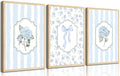 3Pcs Blue Hydrangea Wall Art Trendy Light Blue Striped Watercolor Bow Coquette by Zuowclli