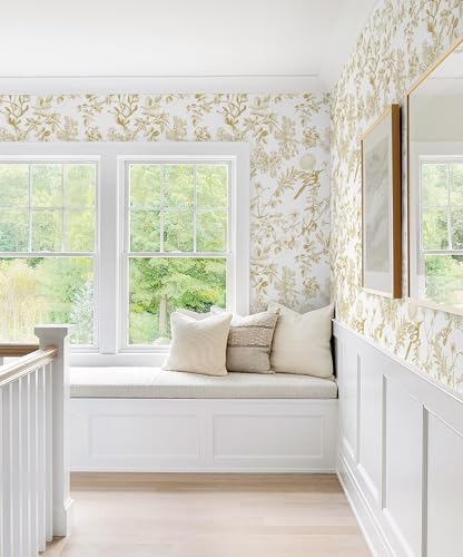 Safiyya Peel and Stick Wallpaper Gold and White Contact Paper 17.3"x393" Floral - Image 6