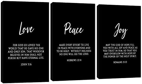 3 Piece Inspirational Wall Art, Quotes "Love Peace Joy" Motivational Canvas Art by GUTTATYART