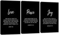 3 Piece Inspirational Wall Art, Quotes "Love Peace Joy" Motivational Canvas Art by GUTTATYART