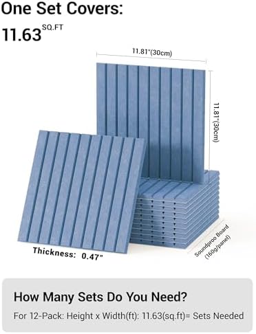 12 Pack Self-Adhesive Acoustic Wall Panels, 12x12 Inch-Sky blue - Image 2