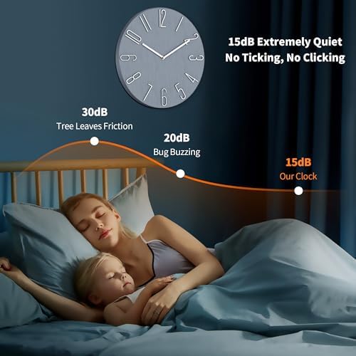 12 Inch Wall Clock Silent Non Ticking, 3D Relief Numbers Modern Style Decor - Image 6