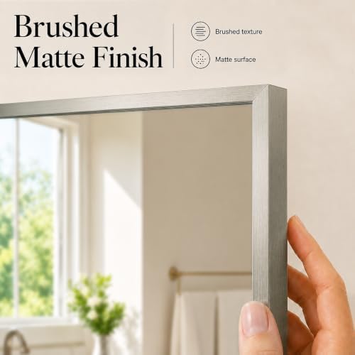 30"x30" Brushed Nickel Framed Square Bathroom Vanity Wall Mirror - Image 2
