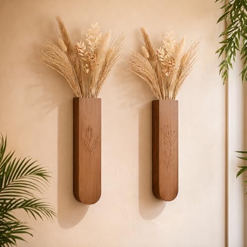 Wood Wall Vase Set of 2, 11.6 x 2.52 x 1.37 inch - Image 4