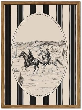Western Cowboy Drawing Wall Art Black and white Cowboy Stripe Wall Decor by XIYHArt