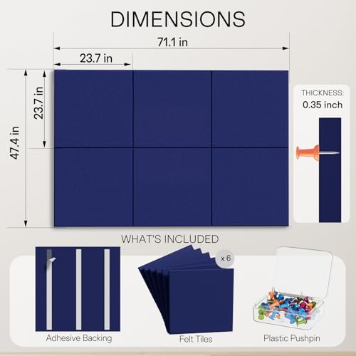MaxGear Extra Large Bulletin Board 72" x 48", Dark Blue Felt Wall Tiles - Image 2