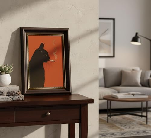 Dark Brown Framed-Vintage Smoking Cat Wall Art-Whimsical Animal Canvas Prints - Image 3